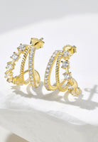BRELLATO Goldene Dreifach Creolen Rund, Ohrringe Halb-Kreise, Echt Silber 925 18K Gold Gelbgold, Glitzer Ohrstecker Zirkonia Kristalle