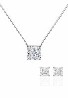 BRELLATO Set Solitaire Kristall-Anhänger Ohrstecker Damen-Schmuck Viereckig, Echt Silber-Kette 925 18K Rhodiniert, Ohrringe Kristall-Kette Halskette Zirkonia