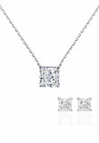 BRELLATO Set Solitaire Kristall-Anhänger Ohrstecker Damen-Schmuck Viereckig, Echt Silber-Kette 925 18K Rhodiniert, Ohrringe Kristall-Kette Halskette Zirkonia