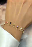 BRELLATO Charm Armband, Damen Armkette mit Anhänger, Bettelarmband Echt Silber-Kette 925 Gelbgold Plattiert, mit Bunten Zirkonia Kristallen
