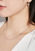 BRELLATO Set Evil Eye Halskette und Ohrringe, Nazar Böses Blaues Auge Schutz-Symbol Anhänger, Damen Schmuck Echt Silber-Kette 925 Weißgold, Zirkonia Kreuz