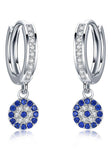 BRELLATO Set Evil Eye Halskette und Ohrringe, Nazar Böses Blaues Auge Schutz-Symbol Anhänger, Damen Schmuck Echt Silber-Kette 925 Weißgold, Zirkonia Kreuz