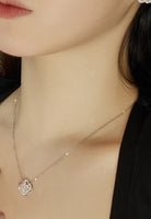 BRELLATO Kleeblatt Lucky Kristall-Anhänger Damen-Schmuck, Glücksklee Blume Echt Silber-Kette 925 18K Rhodiniert, Glücksbringer Symbol Talisman Hals-Kette Zirkonia