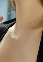 BRELLATO Kleeblatt Lucky Kristall-Anhänger Damen-Schmuck, Glücksklee Blume Echt Silber-Kette 925 18K Rhodiniert, Glücksbringer Symbol Talisman Hals-Kette Zirkonia