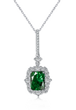 BRELLATO Vintage Collier Smaragd-Gruener Kristall-Anhänger Viereckig, Retro Damen-Schmuck Kristall-Kette Halskette Zirkonia, Echt Silber-Kette 925 18K Rhodiniert