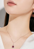 BRELLATO Vintage Collier Rubin-Roter Kristall-Anhänger Viereckig, Retro Damen-Schmuck Kristall-Kette Halskette Rot Zirkonia, Echt Silber-Kette 925 18K Rhodiniert
