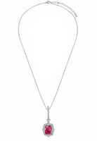 BRELLATO Vintage Collier Rubin-Roter Kristall-Anhänger Viereckig, Retro Damen-Schmuck Kristall-Kette Halskette Rot Zirkonia, Echt Silber-Kette 925 18K Rhodiniert