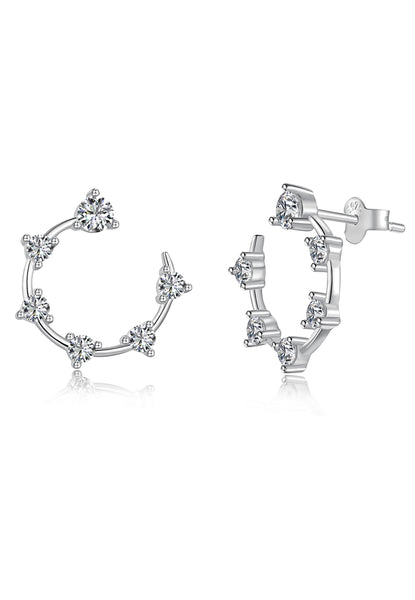 BRELLATO Damen Crystal Ohrringe Creolen Rund, Halb-Kreise, Echt Silber 925 18K Rhodiniert, Glitzer Ohrstecker Zirkonia Kristalle