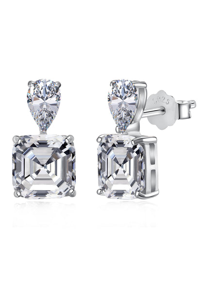BRELLATO Crystal Ohrstecker Damen Viereckig, Echt Silber-Kette 925 18K Rhodiniert, Funkelnde Statement Ohrringe Tropfen-Zirkonia
