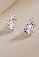 BRELLATO Crystal Ohrstecker Damen Viereckig, Echt Silber-Kette 925 18K Rhodiniert, Funkelnde Statement Ohrringe Tropfen-Zirkonia