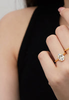 BRELLATO Ovaler Crystal Cocktail-Ring, Echt Silber 925 18K Vergoldet, Antragsring Gelbgold Statementring Verlobungsring  Zirkonia