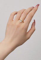 BRELLATO Ovaler Crystal Cocktail-Ring, Echt Silber 925 18K Vergoldet, Antragsring Gelbgold Statementring Verlobungsring  Zirkonia