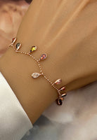 BRELLATO Charm Armband, Damen Armkette mit Anhänger, Bettelarmband Echt Silber-Kette 925 Rosegold Plattiert, mit Bunten Zirkonia Kristallen
