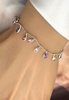 BRELLATO Charm Armband, Damen Armkette mit Anhänger, Bettelarmband Echt Silber-Kette 925 18K Weissgold Rhodiniert mit Bunten Zirkonia Kristallen