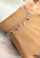 BRELLATO Charm Armband, Damen Armkette mit Anhänger, Bettelarmband Echt Silber-Kette 925 18K Weissgold Rhodiniert mit Bunten Zirkonia Kristallen