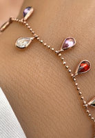 BRELLATO Charm Armband, Damen Armkette mit Anhänger, Bettelarmband Echt Silber-Kette 925 Rosegold Plattiert, mit Bunten Zirkonia Kristallen