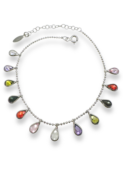 BRELLATO Charm Armband, Damen Armkette mit Anhänger, Bettelarmband Echt Silber-Kette 925 18K Weissgold Rhodiniert mit Bunten Zirkonia Kristallen