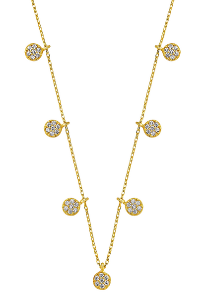 BRELLATO Diskus Plättchen Collier, Damen Choker Halskette Charms Coins Anhänger, Echt Silber-Kette 925 18K Gelbgold mit Zirkonia