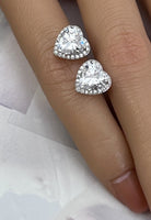 BRELLATO Damen Herz-Anhänger Ohrstecker Set, Echt Silber-Kette 925 18K Rhodiniert, Ohrringe Herz-Kette Halskette Herz-Zirkonia