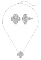 BRELLATO Set Kleeblatt Lucky Kristall-Anhänger Ohrstecker Damen-Schmuck, Glücksklee Echt Silber-Kette 925 18K Rhodiniert, Glücksbringer Talisman Ohrringe Hals-Kette Zirkonia