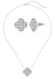 BRELLATO Set Kleeblatt Lucky Kristall-Anhänger Ohrstecker Damen-Schmuck, Glücksklee Echt Silber-Kette 925 18K Rhodiniert, Glücksbringer Talisman Ohrringe Hals-Kette Zirkonia