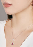 BRELLATO Vintage Collier Rubin-Roter Kristall-Anhänger Viereckig, Retro Damen-Schmuck Kristall-Kette Halskette Rot Zirkonia, Echt Silber-Kette 925 18K Rhodiniert