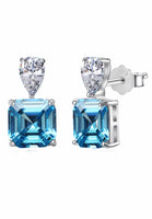 BRELLATO Türkis-Blaue Kristall Ohrstecker Damen Viereckig, Echt Silber-Kette 925 18K Rhodiniert, Türkisfarbene Ohrringe Tropfen-Zirkonia Topas-Blau