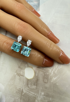 BRELLATO Türkis-Blaue Kristall Ohrstecker Damen Viereckig, Echt Silber-Kette 925 18K Rhodiniert, Türkisfarbene Ohrringe Tropfen-Zirkonia Topas-Blau