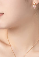 BRELLATO Pink Rosa Gelbgold Herz Ohrstecker, Echt Silber 925 18K Rhodiniert, Goldfarbene Herz Ohrringe Zirkonia Crystals, Geschenk Muttertag Valentinstag