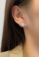 BRELLATO Damen Herz-Anhänger Ohrstecker Set, Echt Silber-Kette 925 18K Rhodiniert, Ohrringe Herz-Kette Halskette Herz-Zirkonia