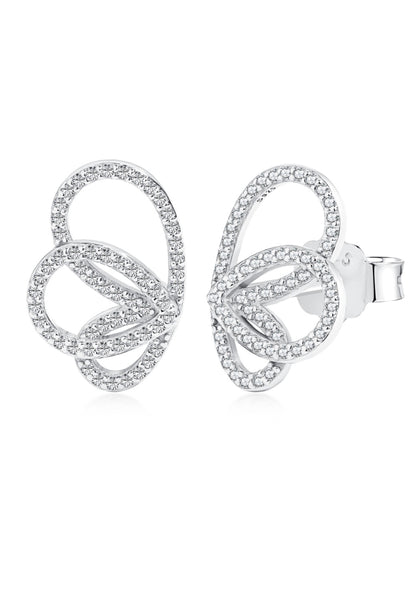 BRELLATO Damen Ohrringe Flügel Schmetterling Blume, Echt Silber 925 18K Rhodiniert, Glitzer Ohrstecker Zirkonia Kristalle