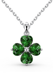 BRELLATO Grüner Kleeblatt Kristall-Anhänger, Silber-Kette 925 18K Rhodiniert, Vierblättriger Glücksklee Glücksbringer Talisman Grün, Hals-Kette Blume Kreuz-Design Zirkonia
