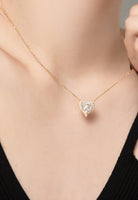 BRELLATO Herz-Kette Anhänger Ohrstecker Set Golden, Echt Silber-Kette 925 18K Gelb-Gold, Ohrringe Herz-Halskette Zirkonia Crystals, Geschenk Muttertag Valentinstag