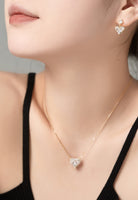 BRELLATO Herz-Kette Anhänger Ohrstecker Set Golden, Echt Silber-Kette 925 18K Gelb-Gold, Ohrringe Herz-Halskette Zirkonia Crystals, Geschenk Muttertag Valentinstag
