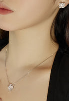 BRELLATO Set Kleeblatt Lucky Kristall-Anhänger Ohrstecker Damen-Schmuck, Glücksklee Echt Silber-Kette 925 18K Rhodiniert, Glücksbringer Talisman Ohrringe Hals-Kette Zirkonia