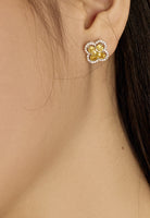 BRELLATO Gelbe Kleeblatt Lucky Ohrstecker, Glücksklee Damen Ohrschmuck 925 18K Rhodiniert, Glücksbringer Talisman Ohrringe Zirkonia Gelb