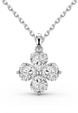 BRELLATO Kleeblatt Kristall-Anhänger, Silber-Kette 925 18K Rhodiniert, Vierblättriger Glücksklee Glücksbringer Talisman, Hals-Kette Blume Kreuz-Design Zirkonia
