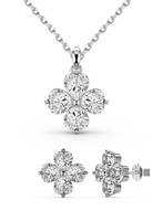 BRELLATO Schmuck-Set, Kleeblatt Kristall-Anhänger Ohrstecker, Silber-Kette 925 18K Rhodiniert, Vierblättriger Glücksklee Glücksbringer Talisman Ohrringe Hals-Kette Zirkonia