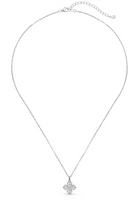 BRELLATO Kleeblatt Kristall-Anhänger, Silber-Kette 925 18K Rhodiniert, Vierblättriger Glücksklee Glücksbringer Talisman, Hals-Kette Blume Kreuz-Design Zirkonia