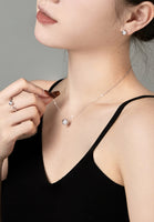 BRELLATO Set Runder Solitaire Kristall-Anhänger Ohrstecker Ring, Echt Silber-Kette 925 18K Rhodiniert, Ohrringe Kristall-Kette Halskette Zirkonia