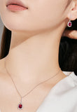 BRELLATO Vintage Schmuck-Set Roter Kristall-Anhänger Ohrringe Damen, Echt Silber-Kette 925 18K Rhodiniert, Ohrstecker Kristall-Kette Rubin-Rot Halskette Zirkonia