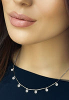 Diskus Plättchen Collier, Damen Choker Halskette Charms Coins Anhänger, Echt Silber-Kette 925 18K Rhodiniert mit Zirkonia
