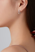 BRELLATO Dreifach Creolen Rund, Ohrringe Halb-Kreise, Echt Silber 925 18K Weißgold, Glitzer Ohrstecker Zirkonia Kristalle