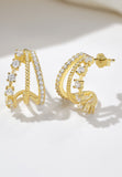 BRELLATO Goldene Dreifach Creolen Rund, Ohrringe Halb-Kreise, Echt Silber 925 18K Gold Gelbgold, Glitzer Ohrstecker Zirkonia Kristalle