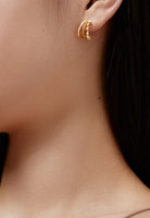 BRELLATO Goldene Dreifach Creolen Rund, Ohrringe Halb-Kreise, Echt Silber 925 18K Gold Gelbgold, Glitzer Ohrstecker Zirkonia Kristalle