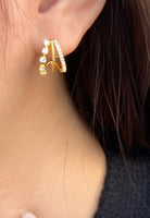 BRELLATO Goldene Dreifach Creolen Rund, Ohrringe Halb-Kreise, Echt Silber 925 18K Gold Gelbgold, Glitzer Ohrstecker Zirkonia Kristalle