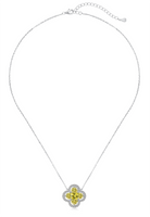 BRELLATO Kleeblatt Lucky Kristall-Anhänger Damen-Schmuck, Glücksklee Gelb Blume Echt Silber-Kette 925 18K Rhodiniert, Glücksbringer Symbol Talisman Hals-Kette Zirkonia