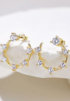 Damen Crystal Ohrringe Creolen Rund, Halb-Kreise, Echt Silber 925 18K Gold Gelbgold, Glitzer Ohrstecker Zirkonia Kristalle