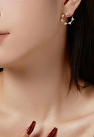 Damen Crystal Ohrringe Creolen Rund, Halb-Kreise, Echt Silber 925 18K Gold Gelbgold, Glitzer Ohrstecker Zirkonia Kristalle