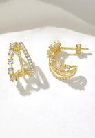 BRELLATO Goldene Dreifach Creolen Rund, Ohrringe Halb-Kreise, Echt Silber 925 18K Gold Gelbgold, Glitzer Ohrstecker Zirkonia Kristalle